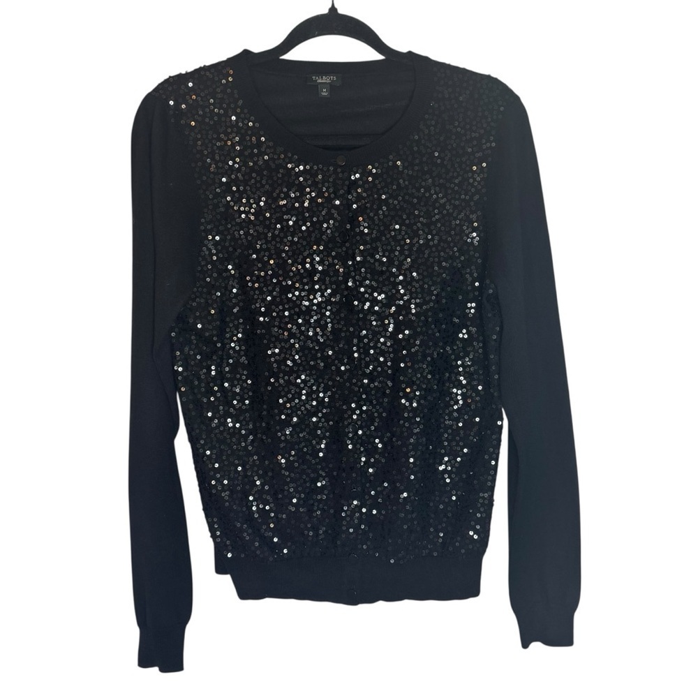 Talbots Black Sequin Medium Cardigan Sweater